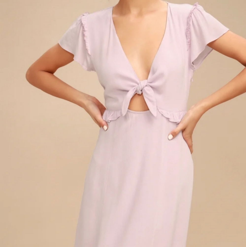 Lulus Seaport Lavender Tie Front Cutout Dress NWT Small Ruffle Flutter Sleeves